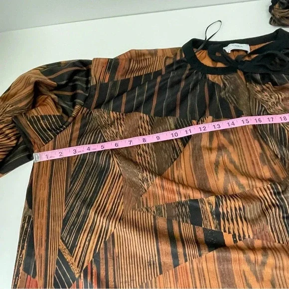 Zara Basic Blouse Womens Size Small Oversized Black Brown Pattern Neck Tie Bow - Picture 8 of 11